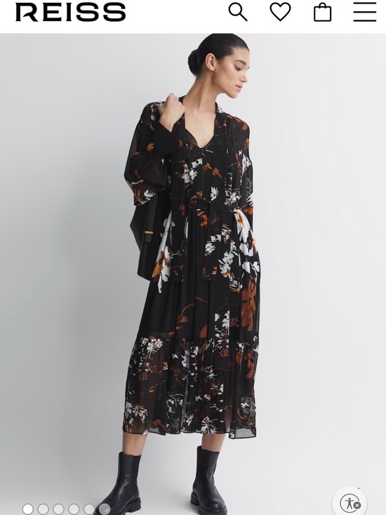 Reiss Dresses & Skirts - REISS Charolette Black Floral-Print Midi Dress with Rust Accents